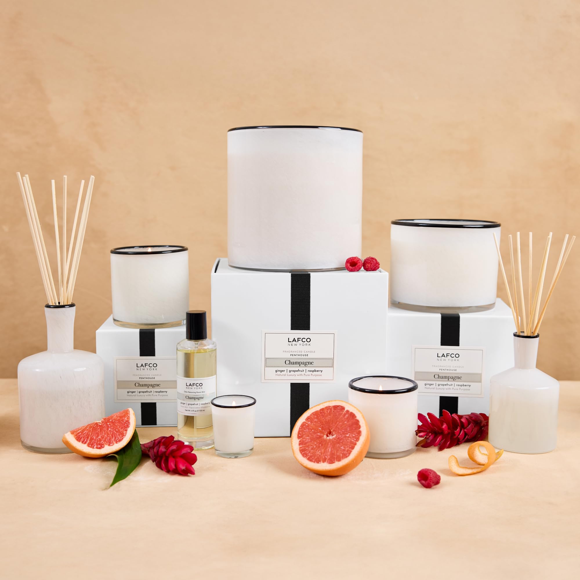 LAFCO New York Signature Champagne candle packaging display suitable for gifting.