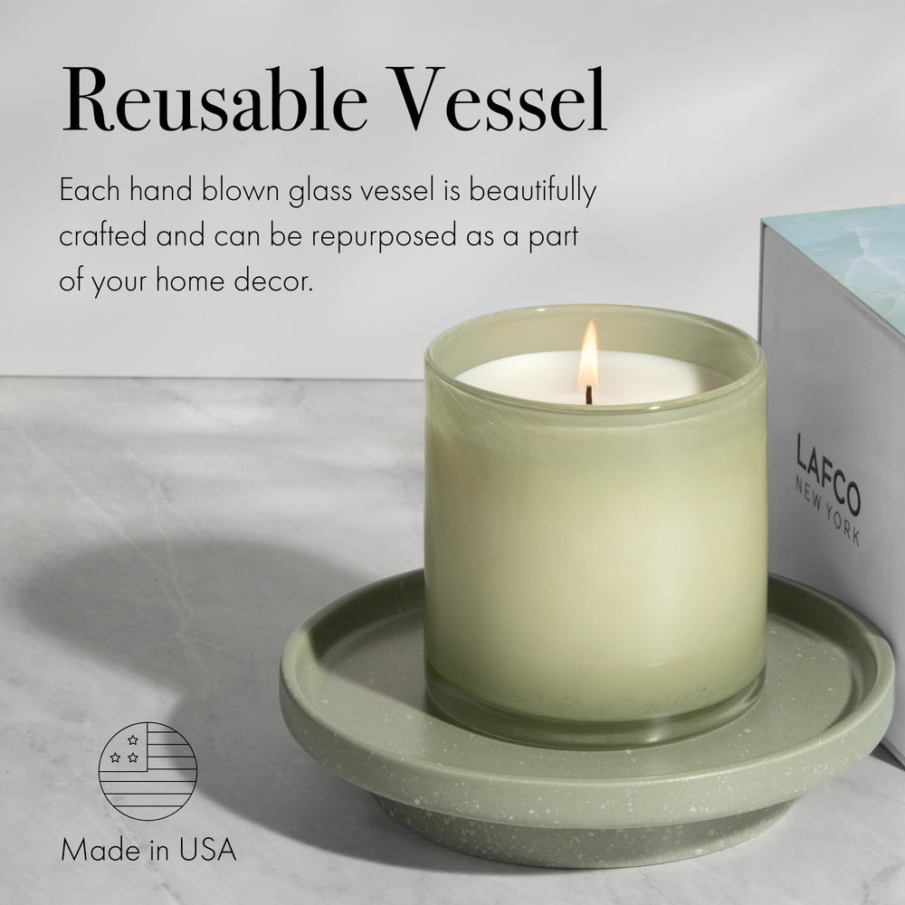 Signature candle displayed in a chic living room setting from LAFCO House and Home collection