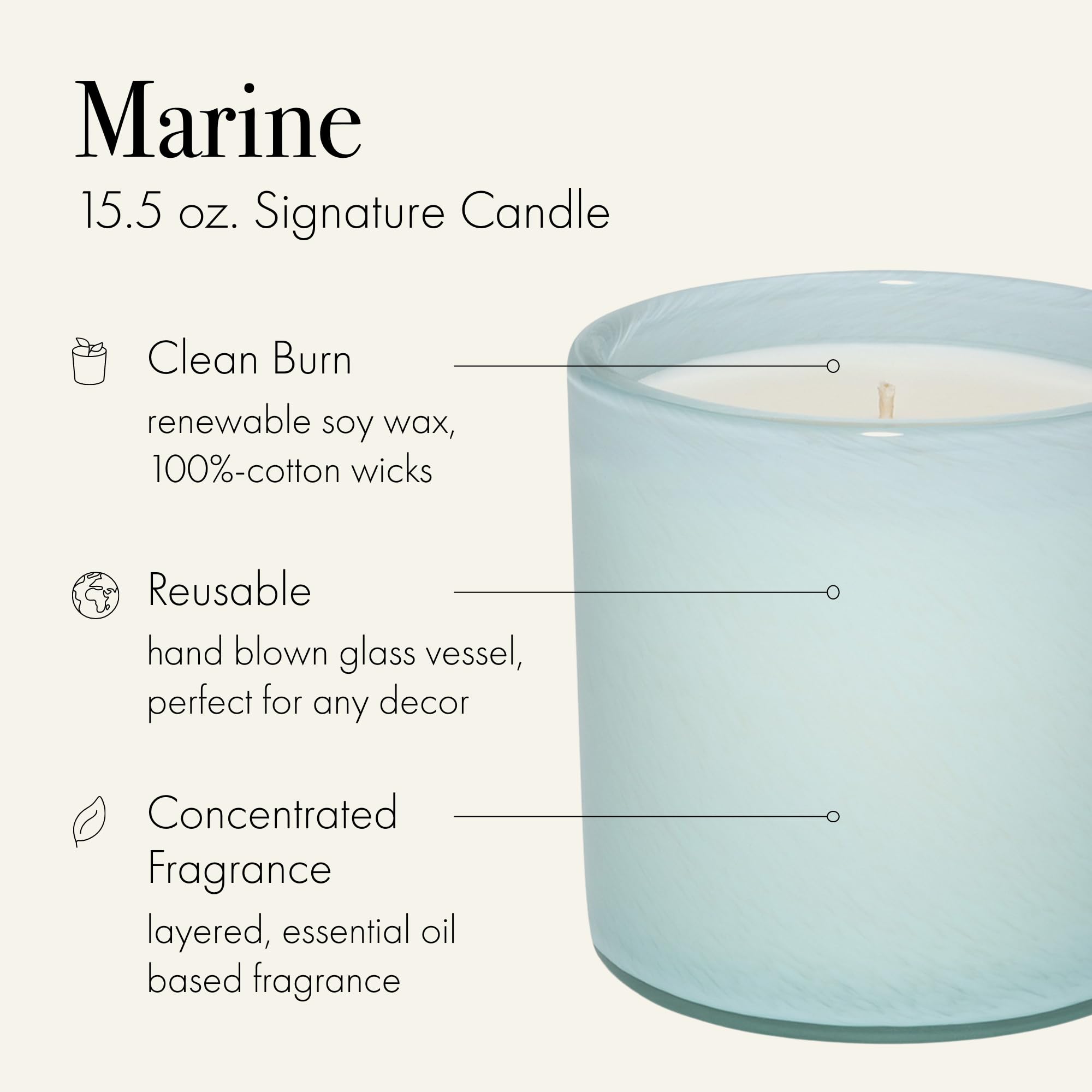 LAFCO Marine hand-blown glass vessel enhances decor while releasing fragrance.