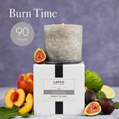 LAFCO New York Signature Candle Paradiso Fig hand-blown vessel adds artisanal elegance.