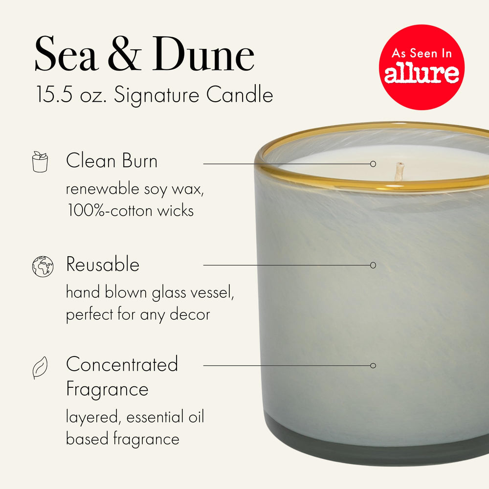 LAFCO New York Signature Sea & Dune hand-blown vessel showcasing reusable glass design.