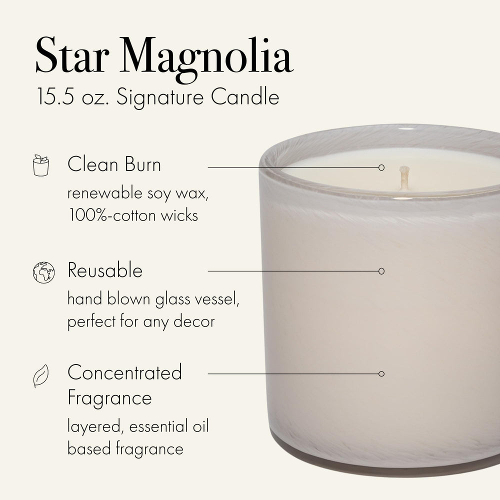LAFCO New York Star Magnolia candle showing layered fragrance notes for depth.