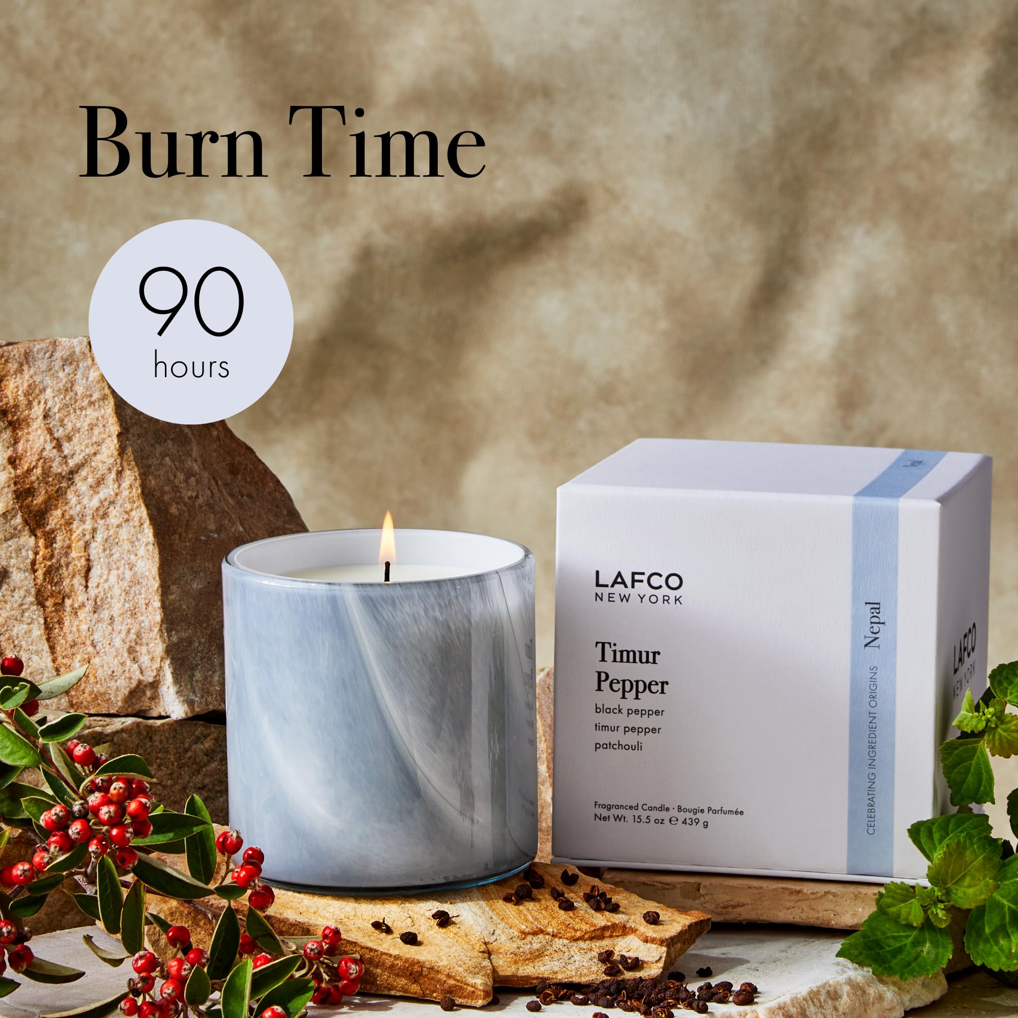 LAFCO Timur Pepper label detail highlights scent notes and artisan story.