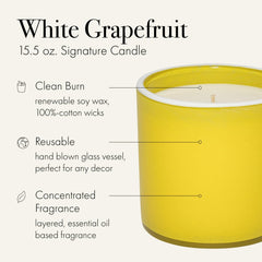 Close-up of the hand-blown glass vessel with White Grapefruit fragrance, adds refined decor.