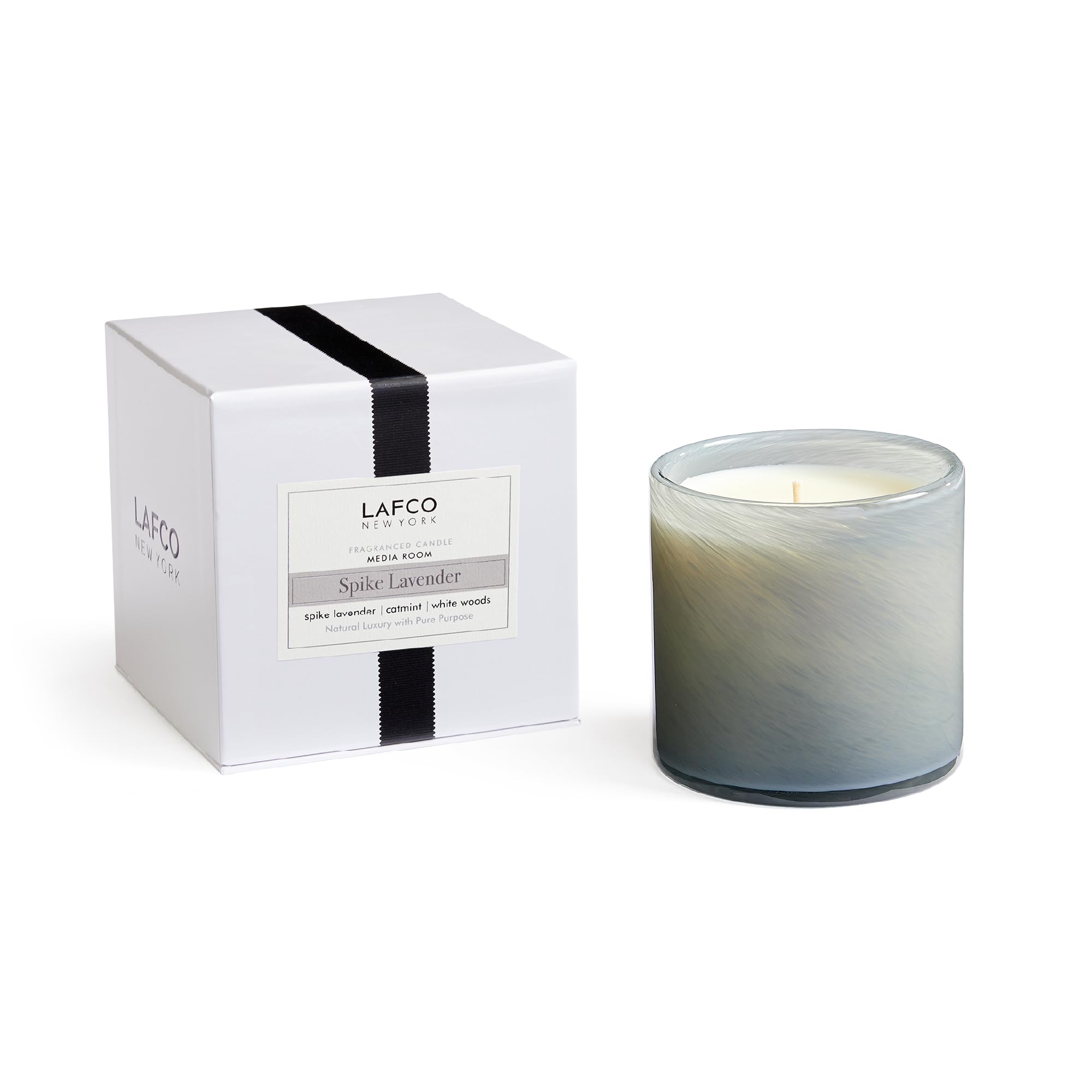 LAFCO New York Spike Lavender candle in front view enhances ambiance with a refined scent.
