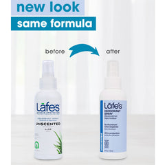 Lafes unscented deodorant spray applied under the arm for everyday use.