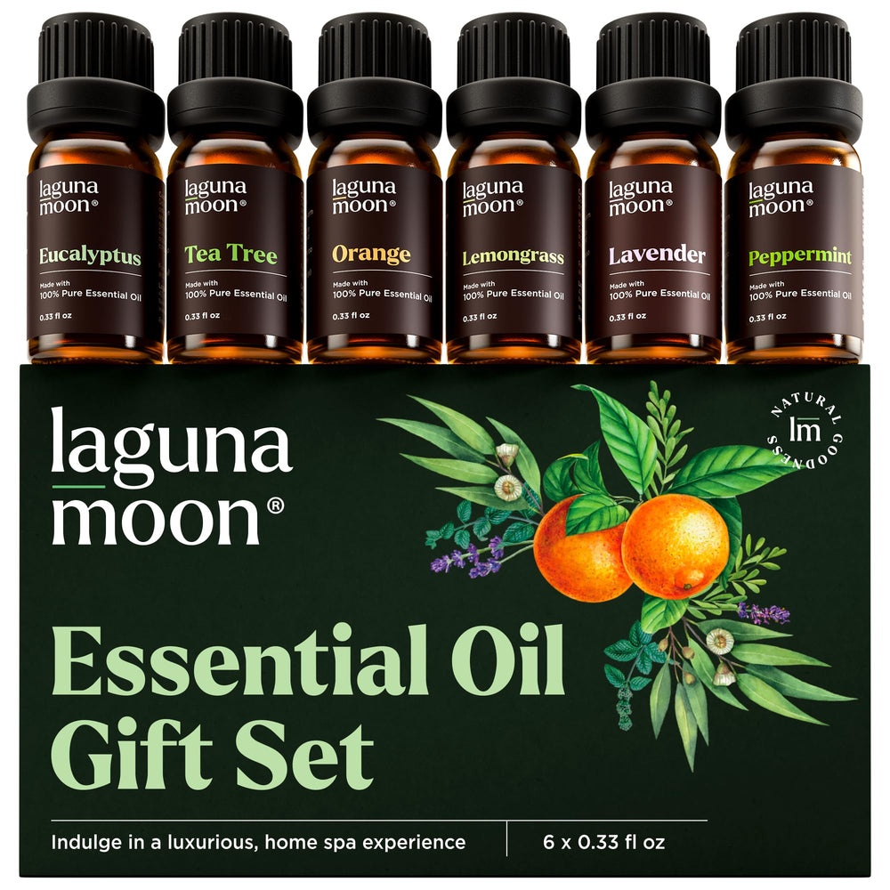 Lagunamoon 6-pack essential oils bundle displayed for aromatherapy and DIY crafting.