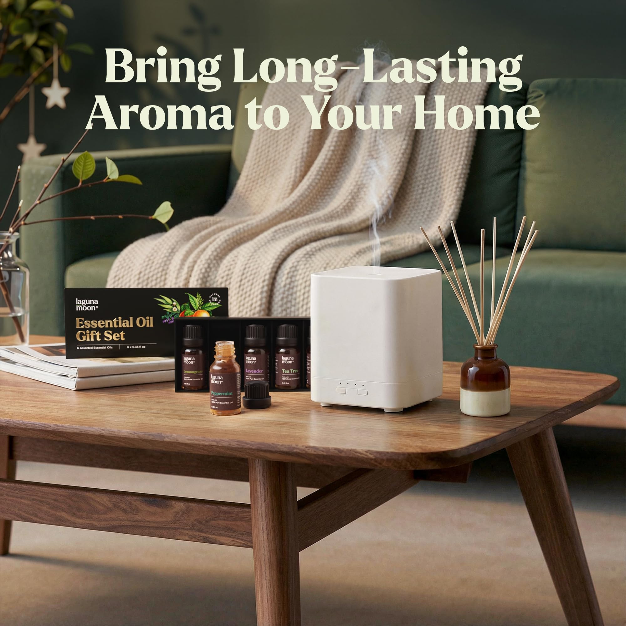 Lagunamoon eucalyptus oil bottle ideal for refreshing diffuser moments.