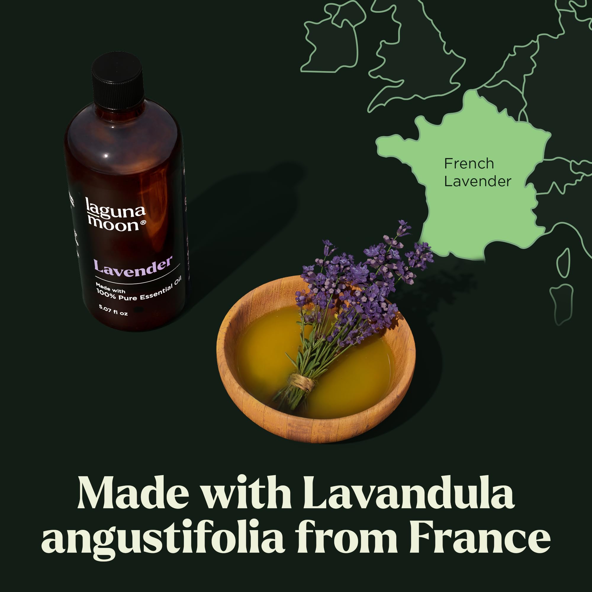 Lagunamoon Lavender oil in a relaxing aromatherapy setup.