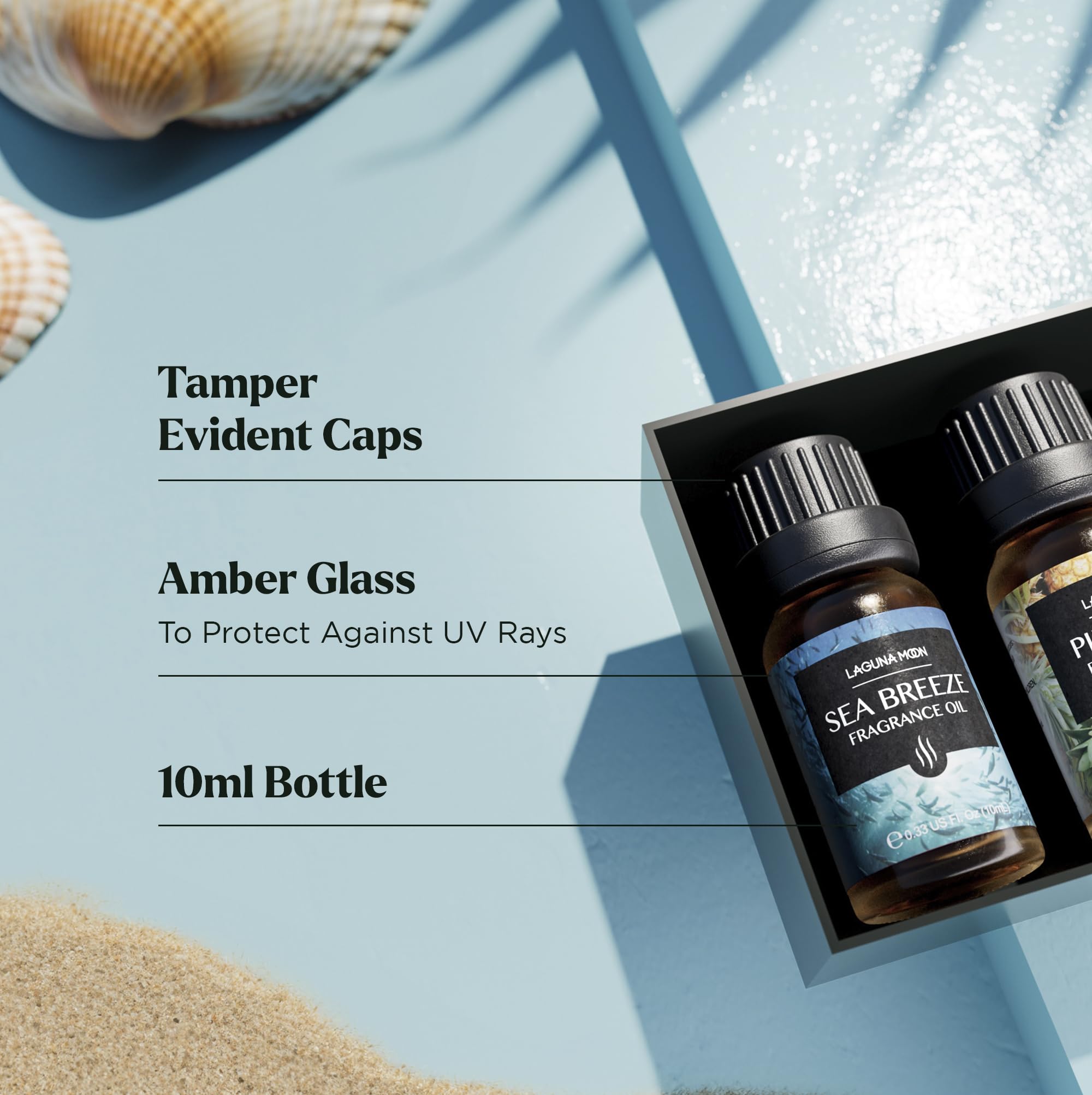Lagunamoon coconut scent bottle close-up highlighting tropical mood boost