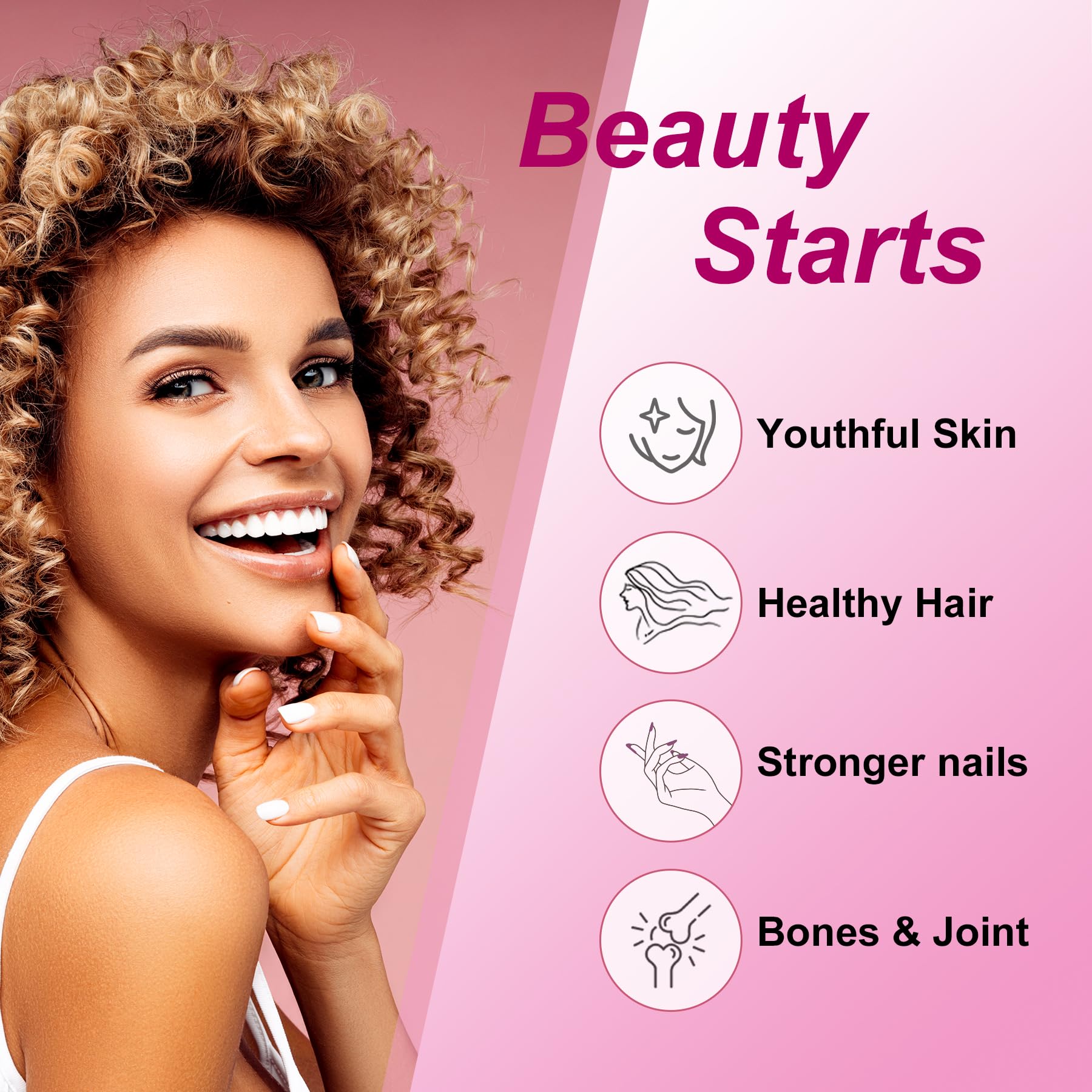 Laicuherb collagen powder with vitamin C and biotin supports hair and nails health.