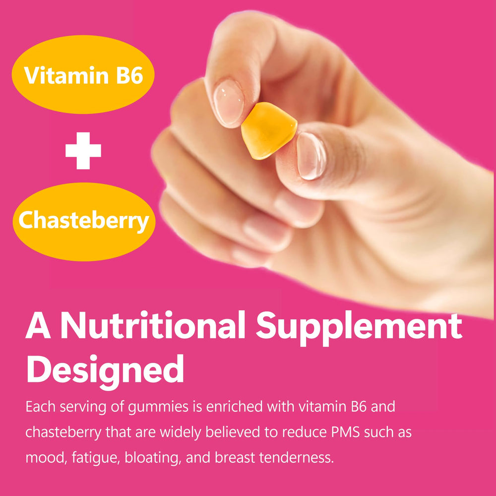 Laicuherb PMS Gummies ingredients chart emphasizes vegan, gluten-free components.