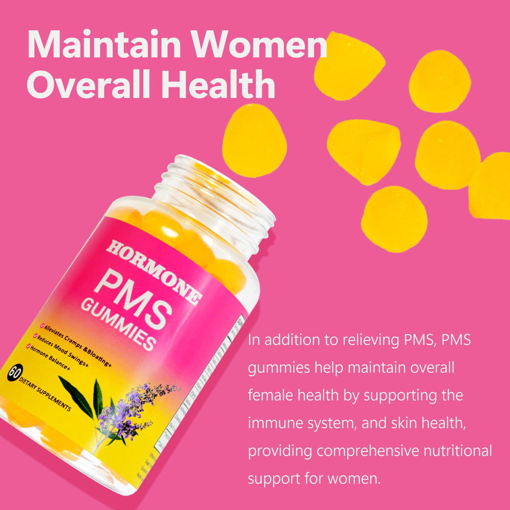 Laicuherb PMS Gummies packaging shows clean, natural formulation free from artificial additives.