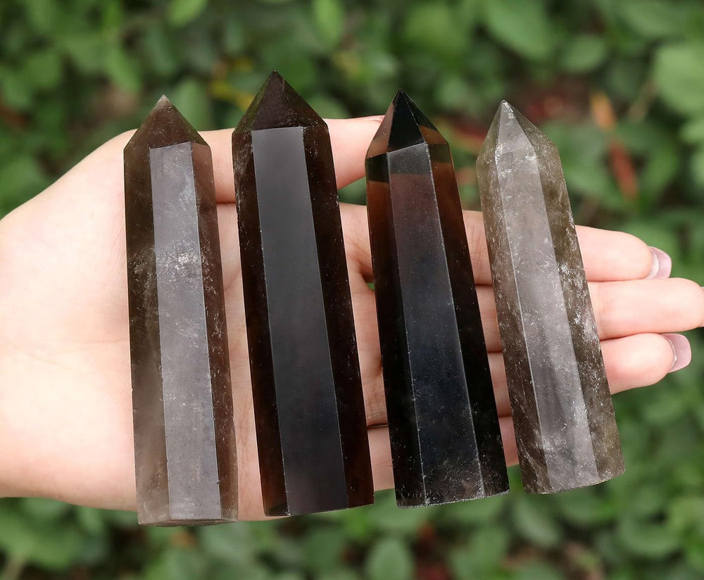 LAIDANLA Smoky Quartz wand placed on crystal grid for ambiance and focus