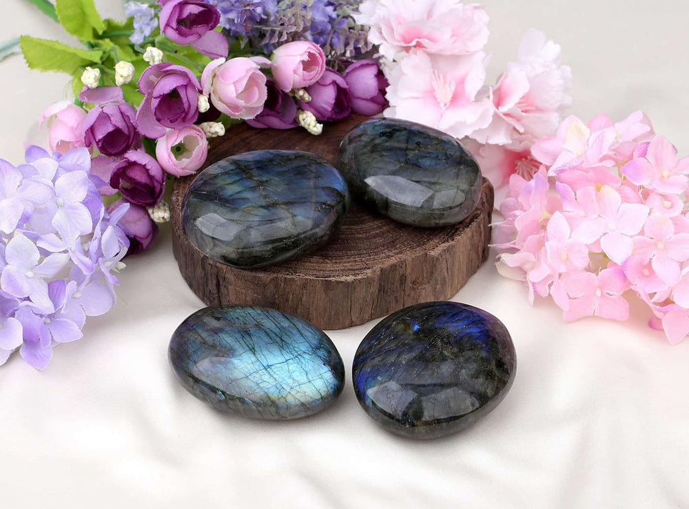 LAIDANLA Labradorite palm stone on altar for serene meditation