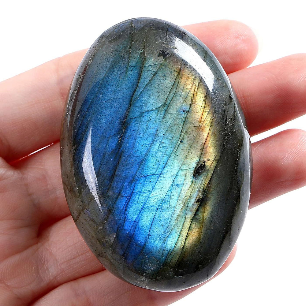 LAIDANLA Labradorite palm stone in hand for grounding and focus