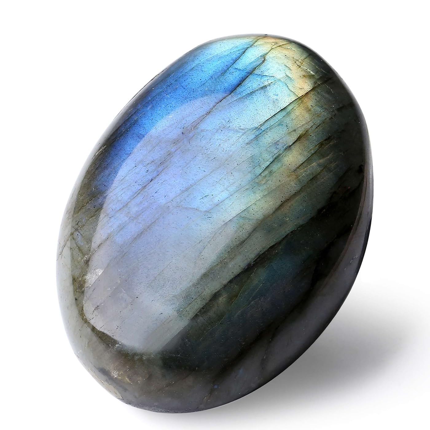 LAIDANLA Labradorite palm stone oval close-up showing calming iridescence