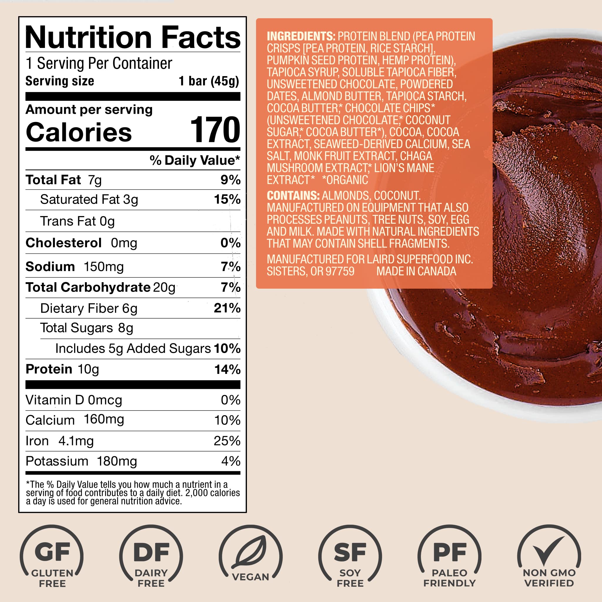 Laird bar ingredients list highlighting simple, real ingredients.