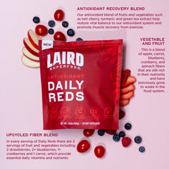 Laird Superfood Daily Reds ingredients blend with berries and carrots for natural flavor.
