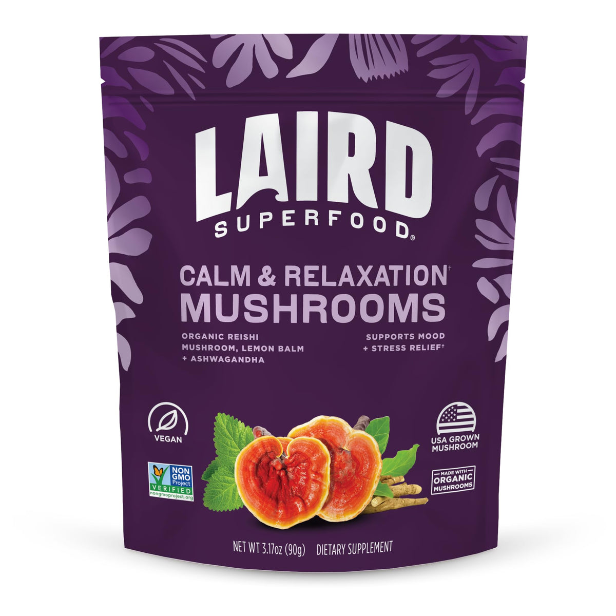 Laird Superfood Calm and Relax bottle showing the blend for daily focus