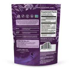 Laird Superfood Calm and Relax powder scoop illustrating easy mix into beverages