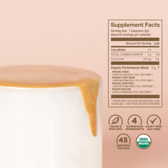 Laird Superfood mushroom powder in smoothie for quick nourishment.