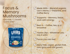 Laird Superfood Organic Focus Mushroom Blend prepared beverage in cup for versatile daily use