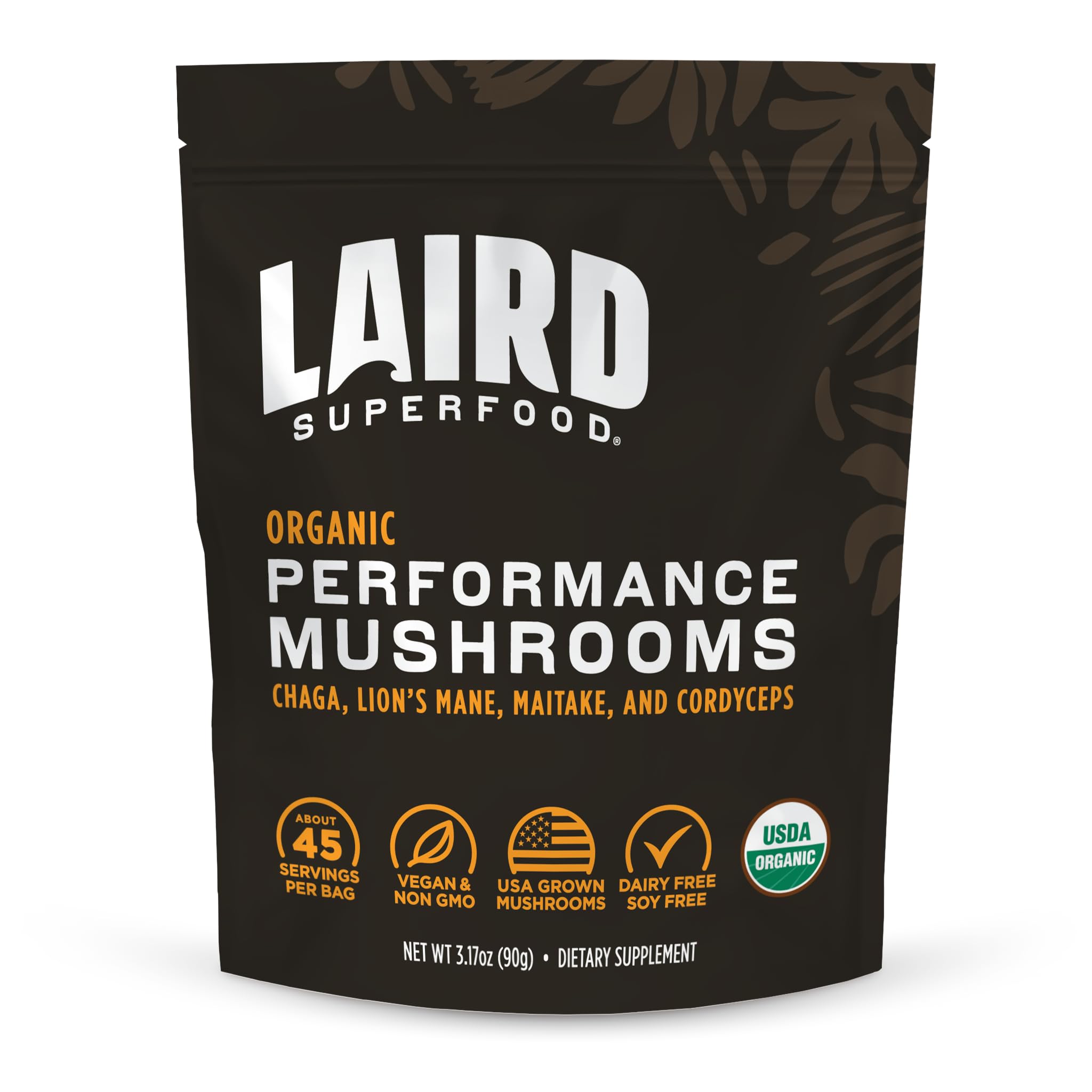 Laird Superfood Organic Mushroom Blend bag for daily energy support.