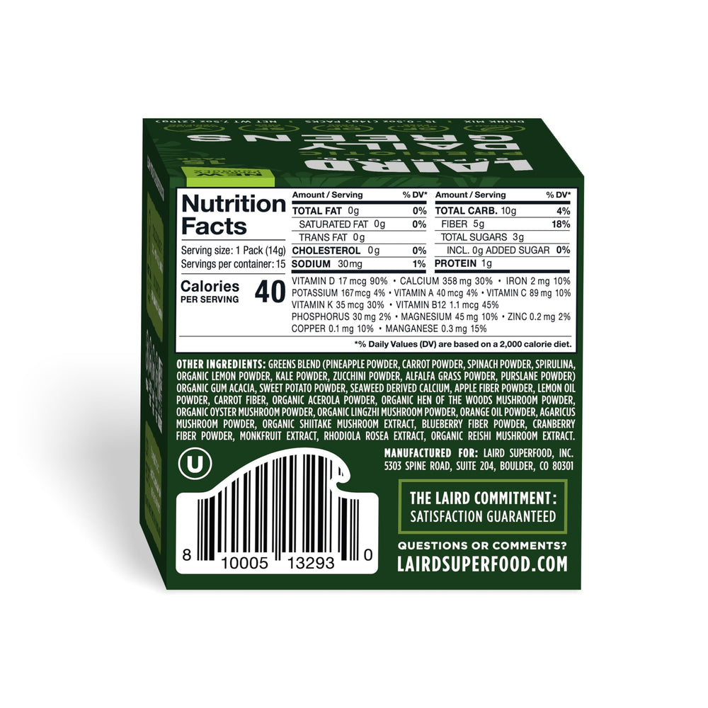 Powder scoop of Laird Superfood Prebiotic Daily Greens for easy, measured servings.