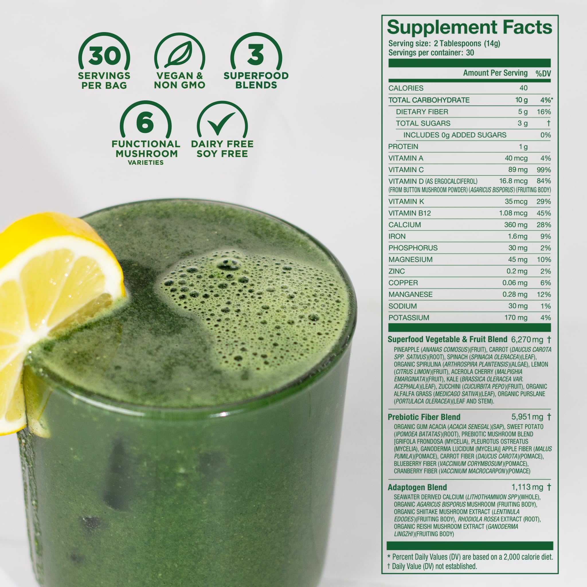 Laird Superfood daily greens scoop demonstrates portion size for mixing