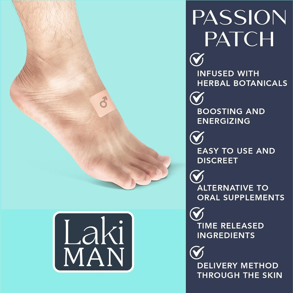 Laki Naturals Passion Patch on skin discreetly enhancing vitality and comfort.