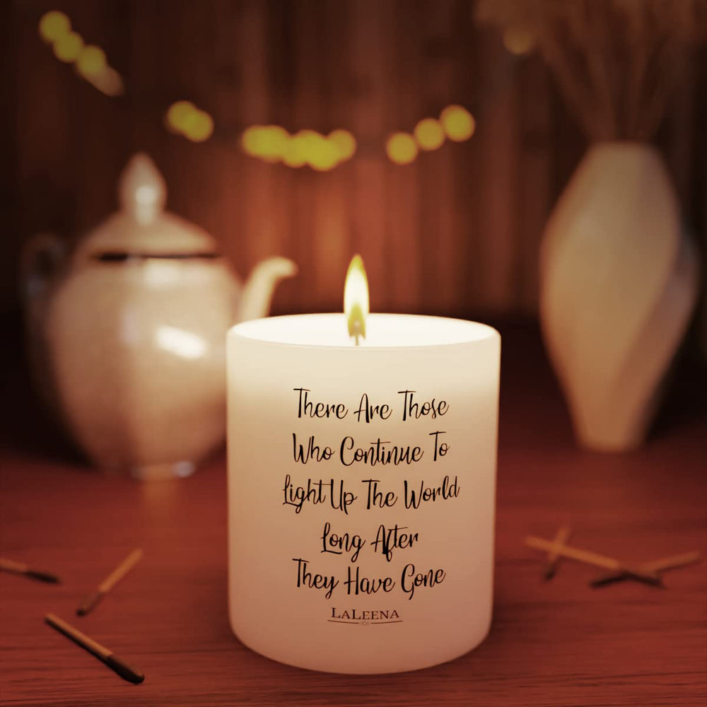 Laleena soy wax candle in a clear glass jar with a gentle lavender scent.