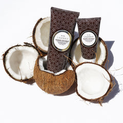 LaLicious Sugar Coconut Hydrating Body Butter texture scoop reveals whipped consistency.