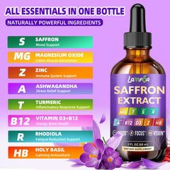 LAMFQA saffron tincture pour shows quick-absorb formula for on-the-go calm.