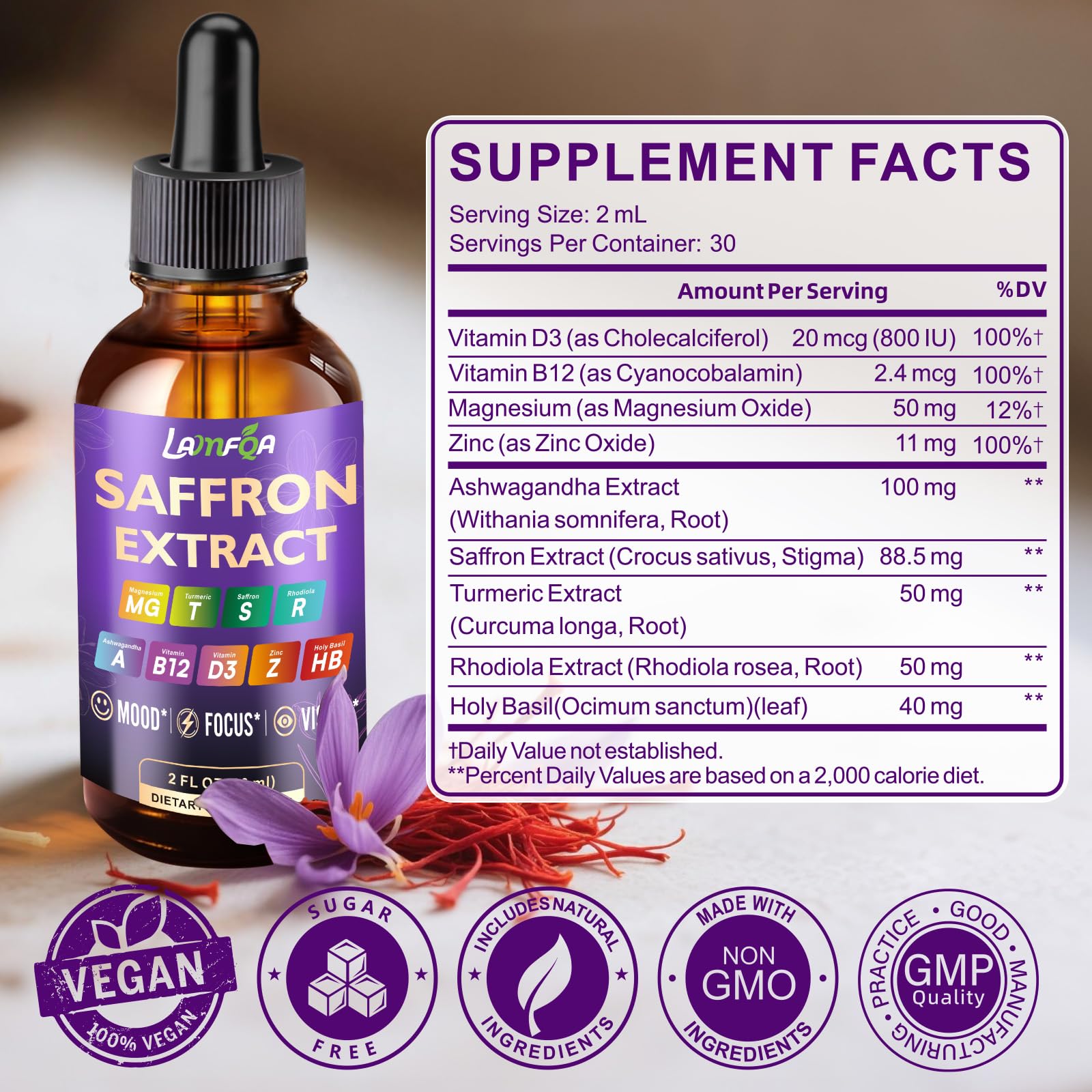 LAMFQA saffron tincture supports brain and eye health in daily routine.