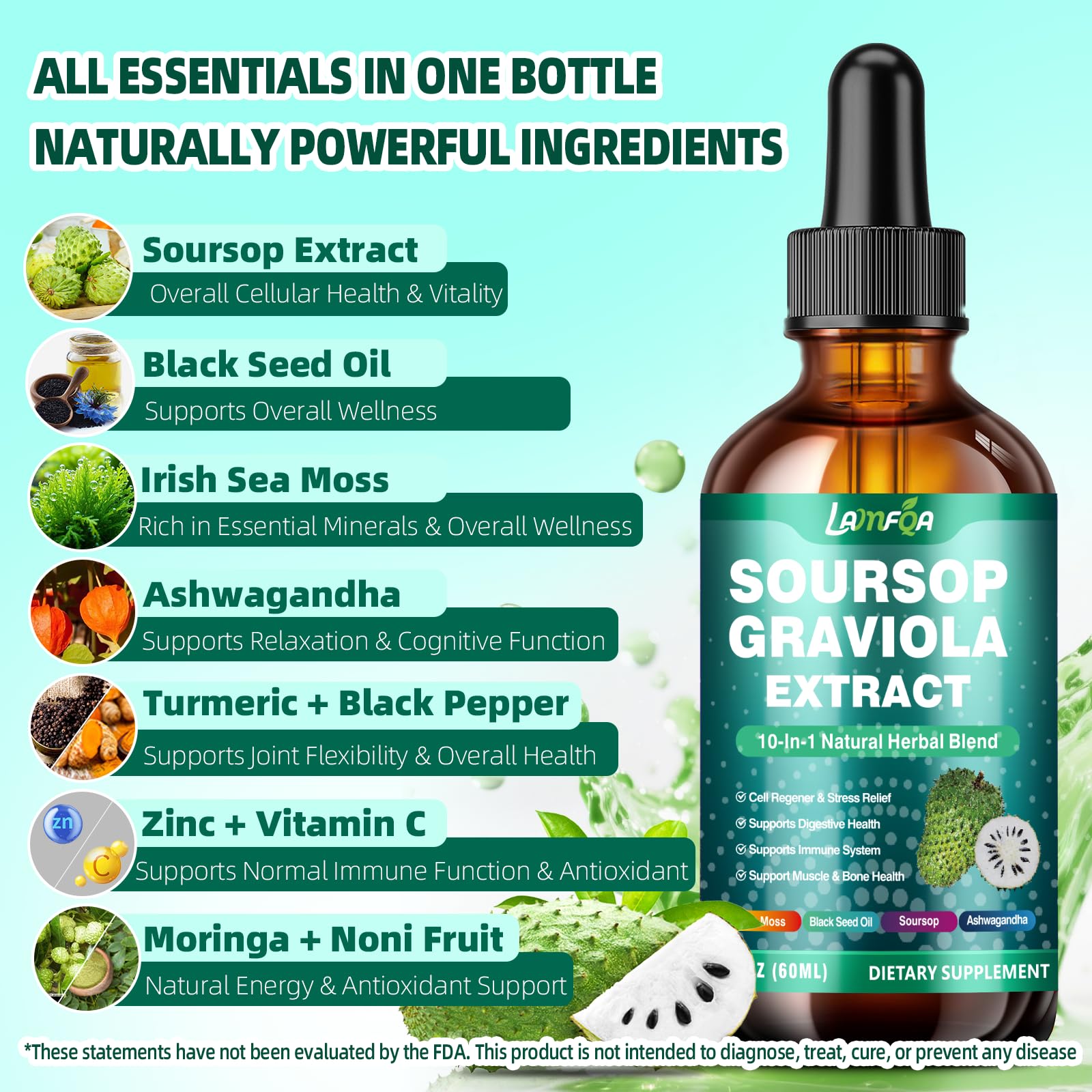 LAMFQA Soursop Bitters dropper close-up showing precise dosing for on-the-go routines