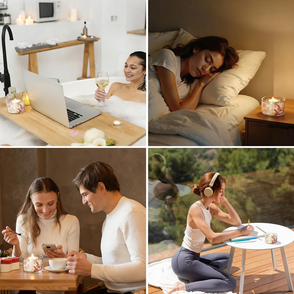 Lamptobe Meditation Yoga space setup with stones and glass holder