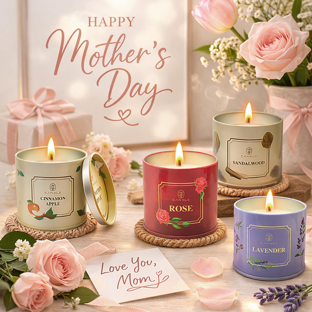 Lamway sandalwood candle lit to show warm glow and calming benefit