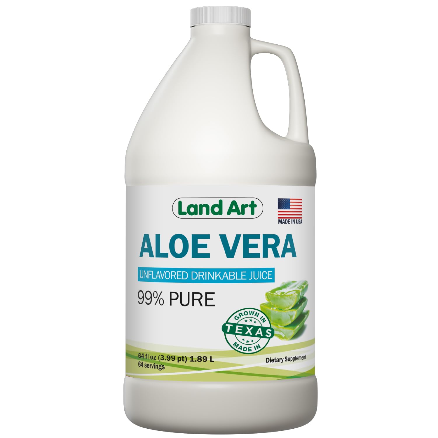 Land Art Pure Aloe Vera Juice bottle – clean, neutral flavor for easy daily mixing.