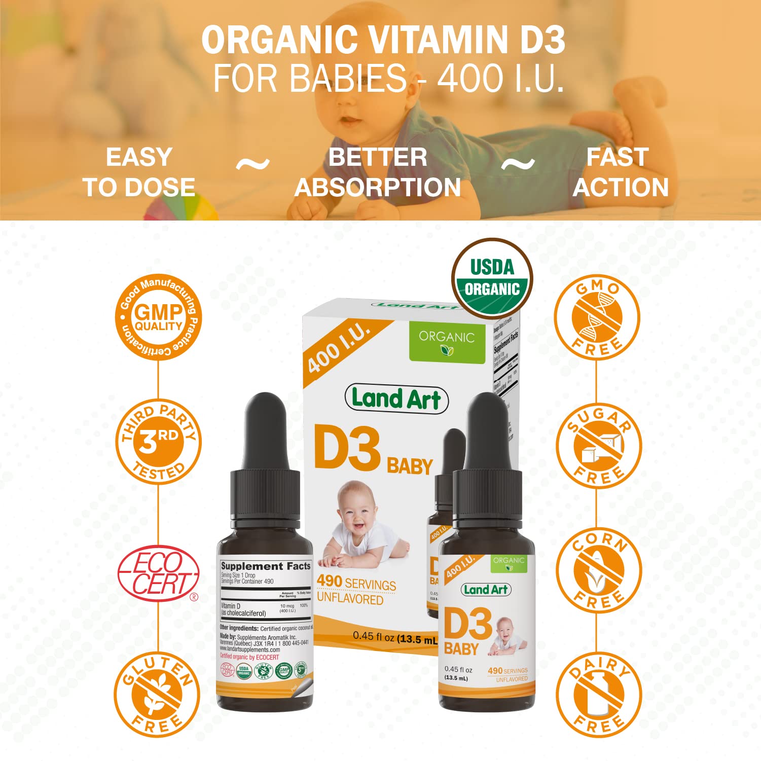 Land Art D3 drops are gluten-free and GMO-free for worry-free use