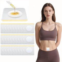 LANGLI castor oil patch on belly button with secure adhesive for mess-free use.