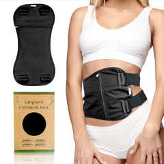 Langsprit castor oil pack wrap shown for comfortable, mess-free treatment sessions.