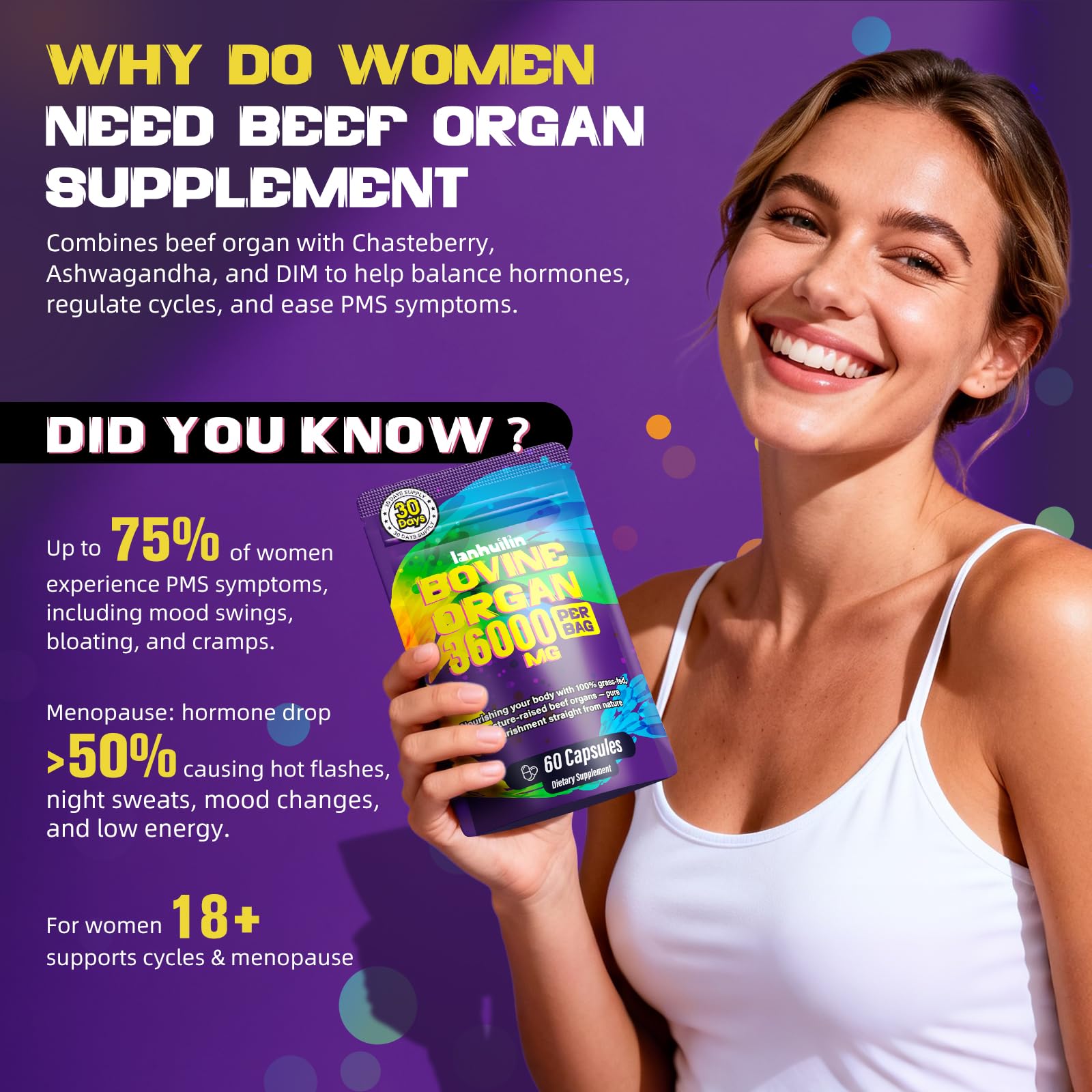 Lanhuilin beef organ liver capsules shown for nourishing organ support.