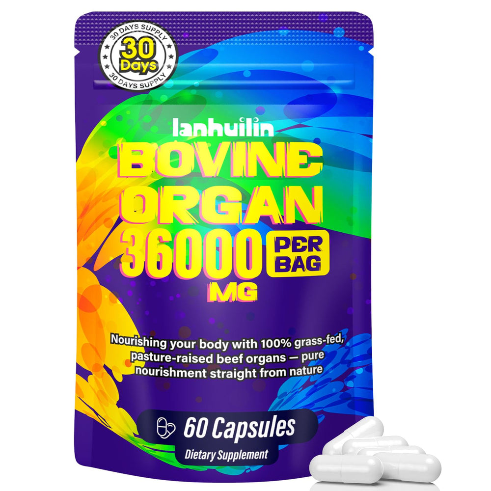 Lanhuilin Beef Organ Women bottle closeup with capsules for daily energy and balance.