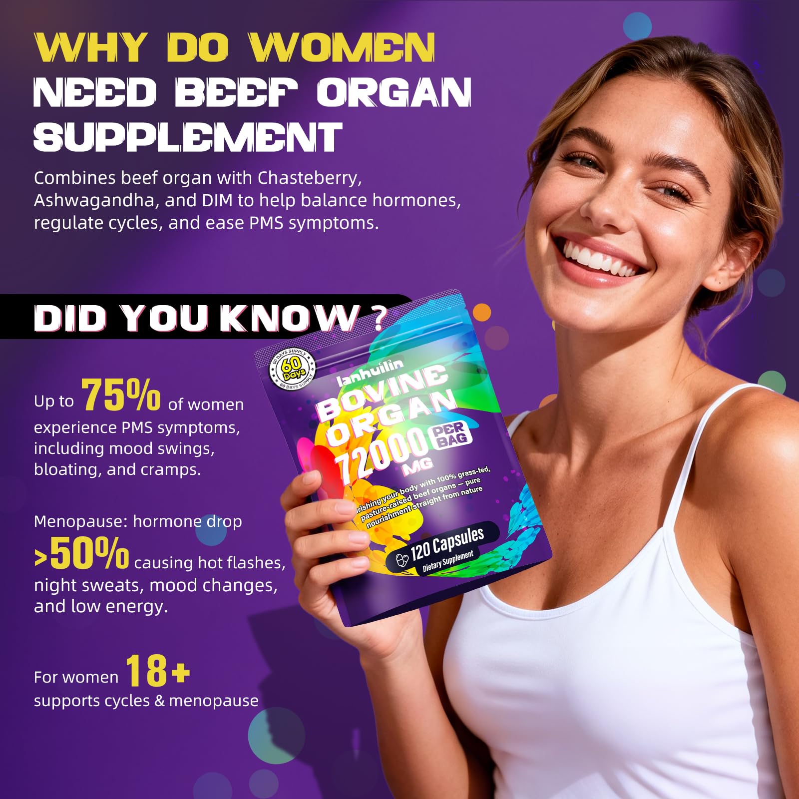 LanHuilin beef organ women capsules closeup showing daily use.