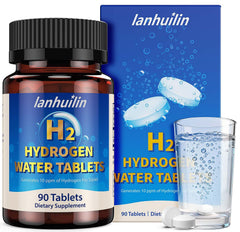 Lanhuilin hydrogen water tablet bottle shown for daily hydration.