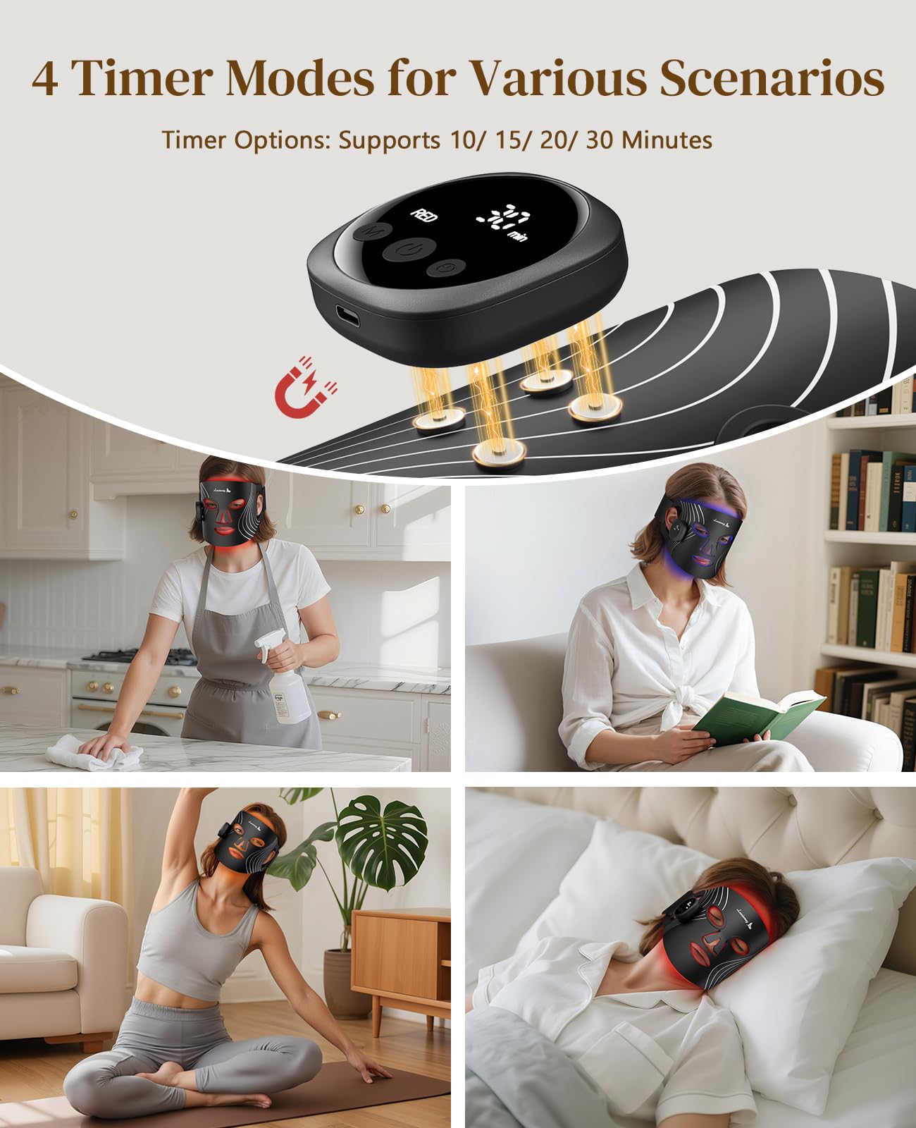 Lanieney red light mask digital display showing mode and timer at a glance