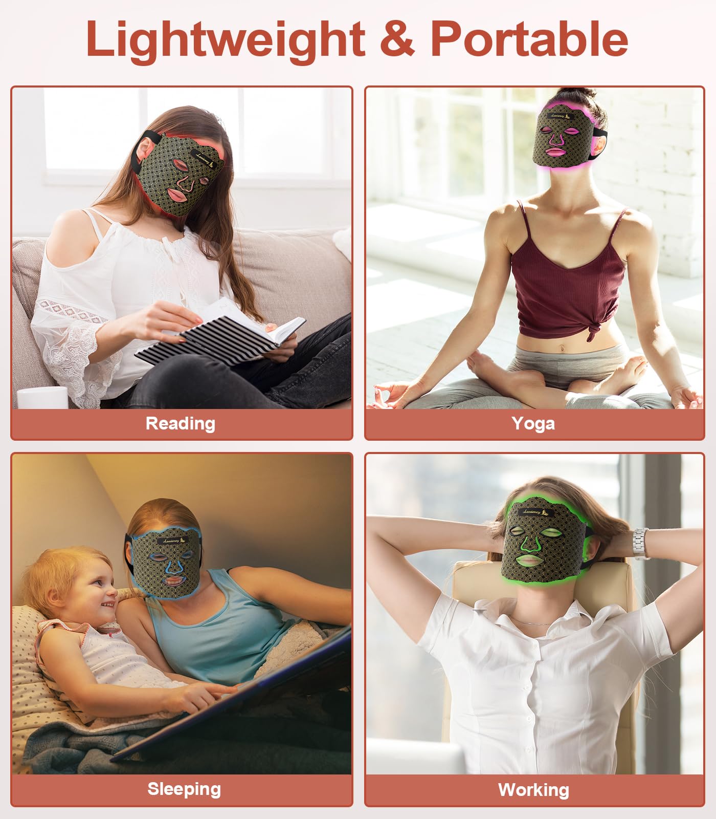 Lanieney red light mask LED beads close-up showing 7-color options for home skincare.