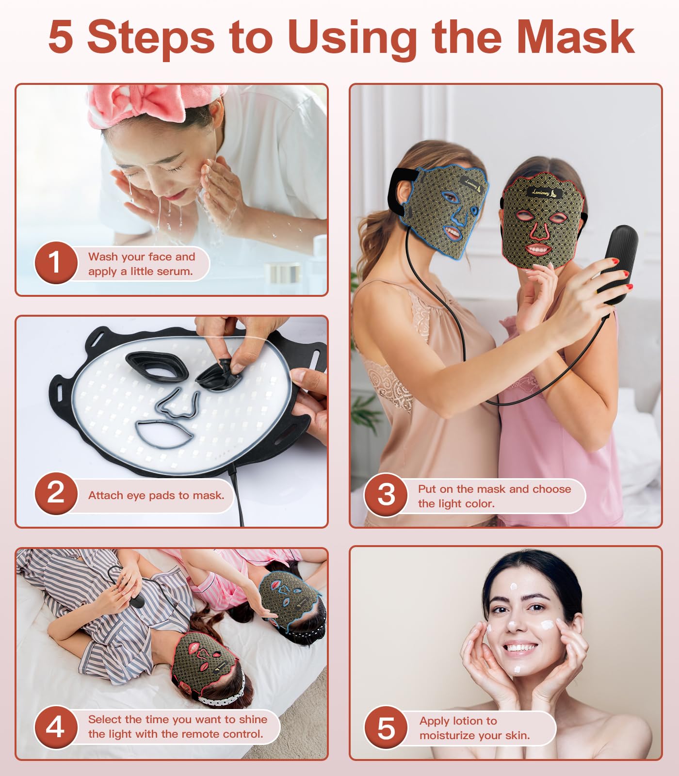 Lanieney red light mask silicone material close-up for gentle wear.
