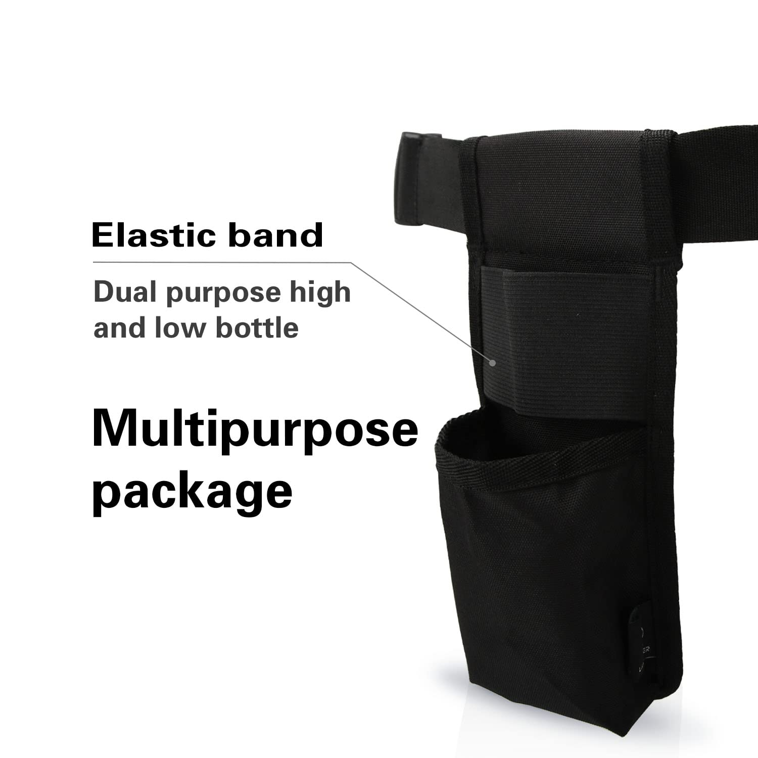 Elastic-band design secures bottles and prevents spills while moving
